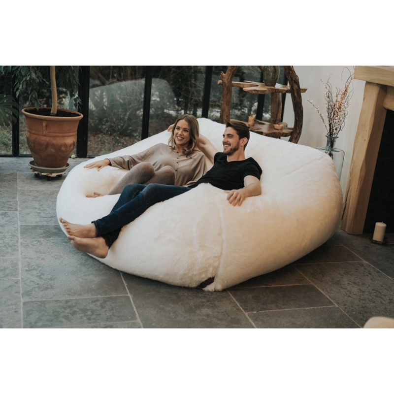 Bean Bag Lounger: Creamy Ivory Monster Scale Faux Fur, Visible Seams