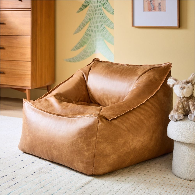 Bean Bag Lounger Flange Seams Deep Seat Cognac Brown