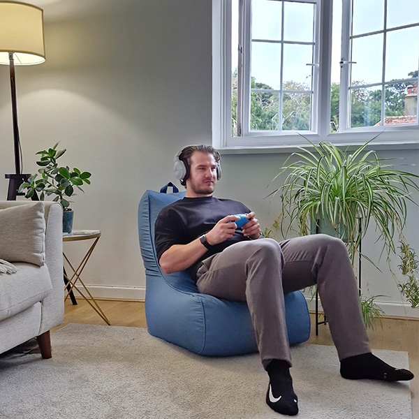 Bean Bag Lounger Integrated Backrest Denim Blue Top Handle