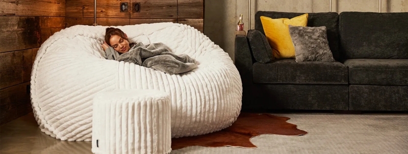 Bean Bag Lounger Ribbed Plush Oversized Ottoman Set