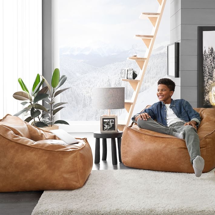 Bean Bag Lounger Slouchy Caramel Tan Vegan Leather Seating