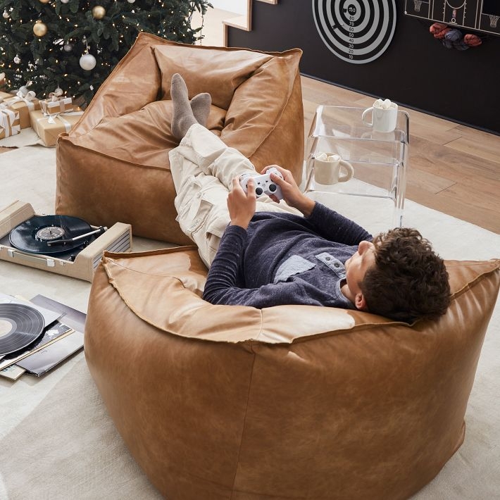 Bean Bag Lounger Structured Piping Caramel Tan Oversized
