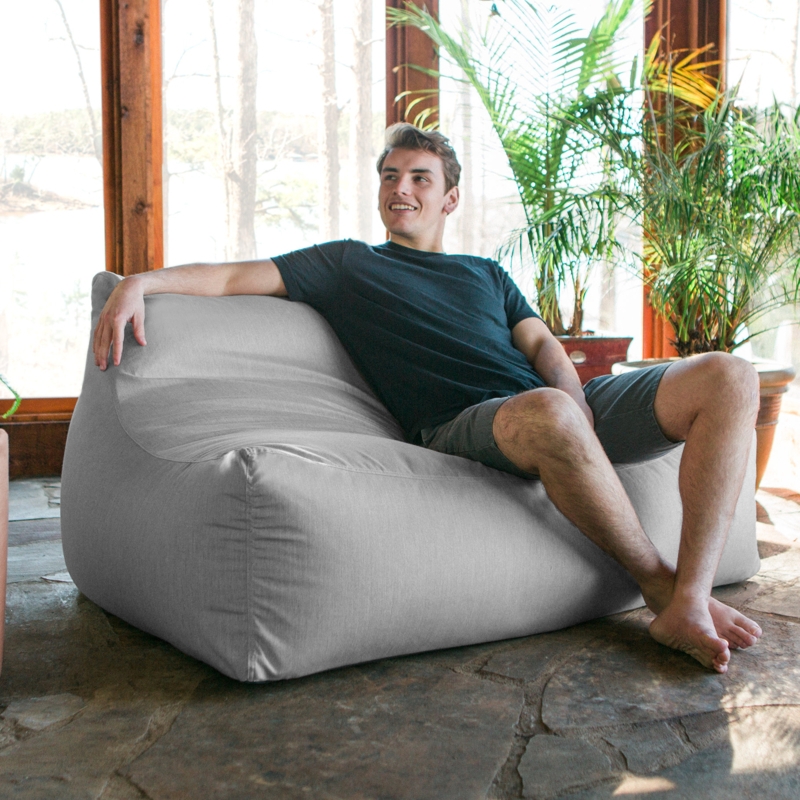 Bean Bag Loveseat Heather Grey Low Profile Sloped Back