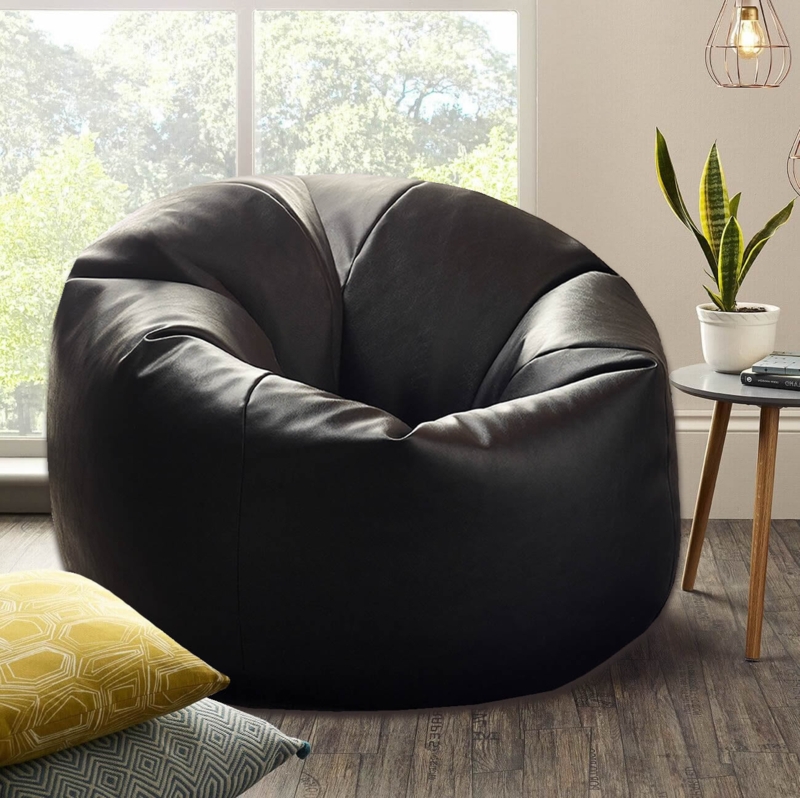 Bean Bag Paneled Construction Matte Black Oversized