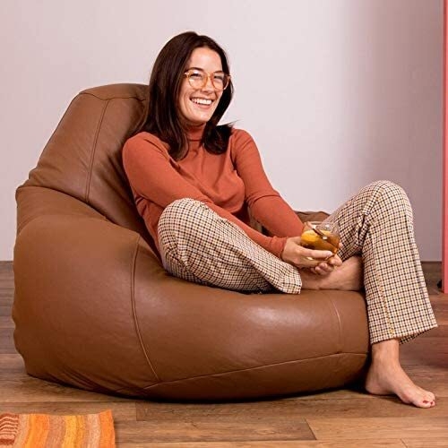 Bean Bag Pear Shape Oversized Cognac Leather Like