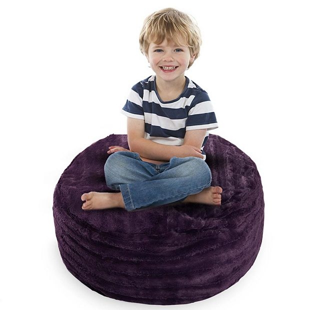 Bean Bag Seat: Deep Purple Ribbed Faux Fur, Cylindrical Kids Storage