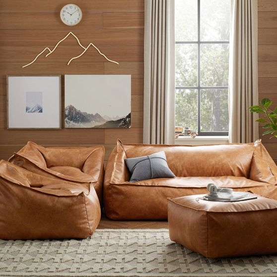 Bean Bag Sectional Modular Design Camel Brown Low Profile