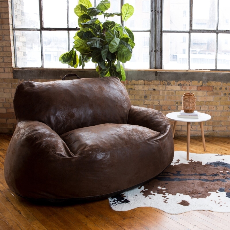 Bean Bag Sofa Integrated Arms Distressed Leather Like