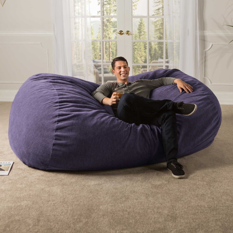 Bean Bag Sofa: Plum Chenille Texture, 7 Foot Giant Floor Seating.