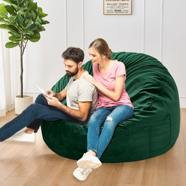 Beanbag Chair Forest Green Velvet Integrated Storage Pocket