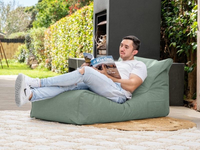 Beanbag Lounger Sage Green Outdoor Ready Side Pocket Weave