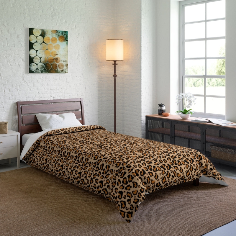 Bed Comforter Safari Chic Leopard Print Earthy Tan and Brown Palette