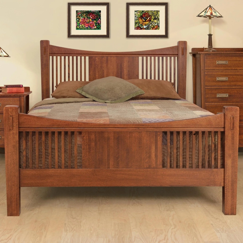 Bed Frame Craftsman Style Cambered Top Rail and Solid Center Panel