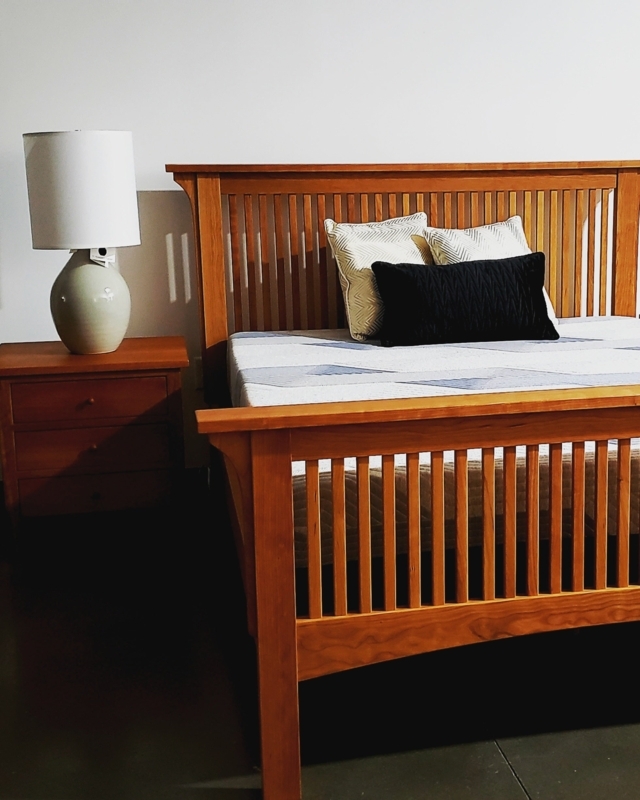 Bed Frame Craftsman Style Honey Finish with Matching Footboard Slats