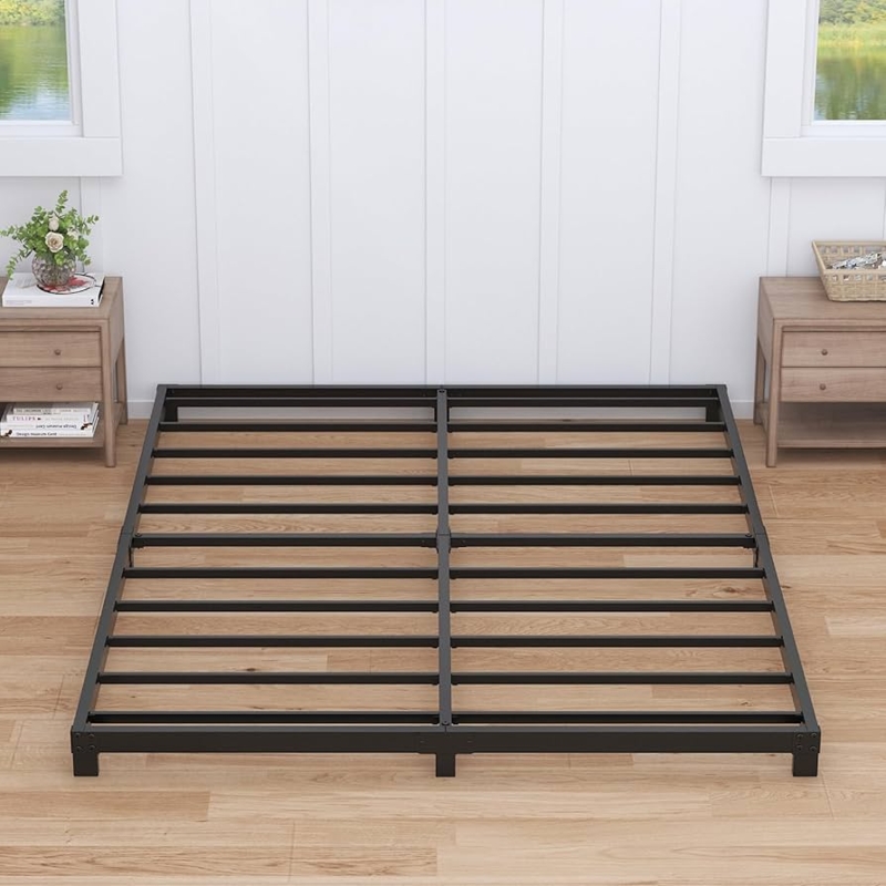 Bed Frame Matte Black Metal Ultra Low Four Inch Height Minimalist