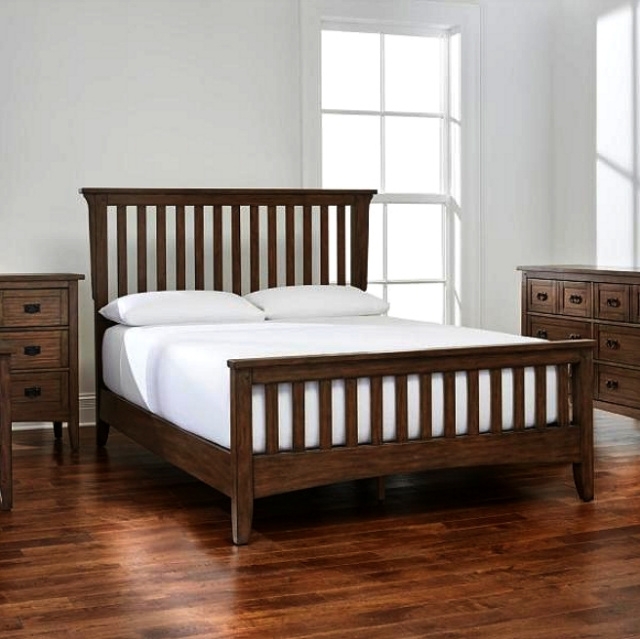 Bed Frame Modern Mission Style Walnut Finish with Squared Posts