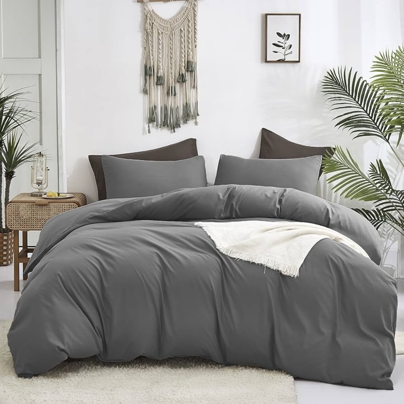 Bedding Set Charcoal Gray Fabric Modern Bohemian Decor Rattan Accents