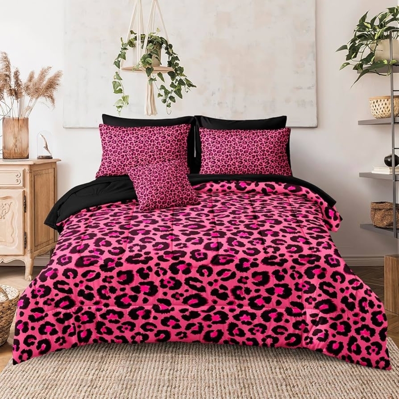 Bedding Set Hot Pink Leopard Print Eclectic Boho Maximalist Decor