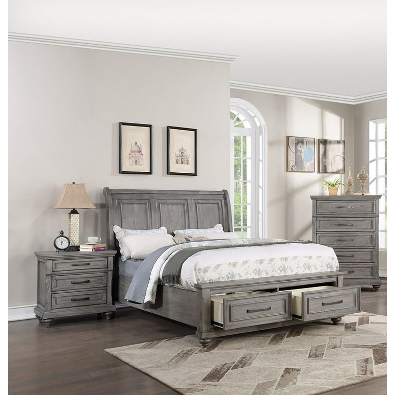 Bedroom Furniture Set: Weathered Sleigh Headboard with Storage