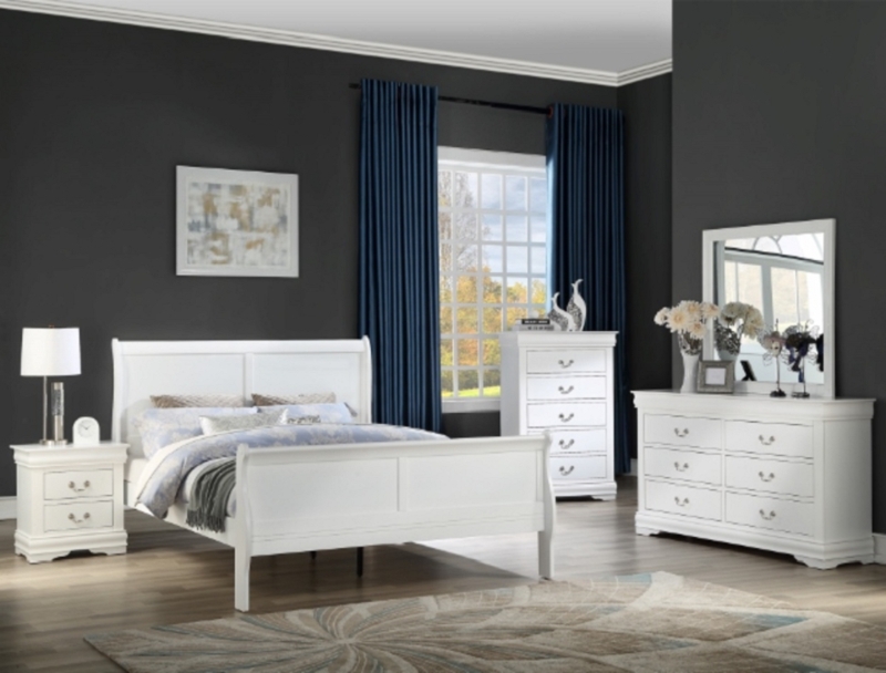 Bedroom Furniture Set White Sleigh Bed Five Piece Set Painted Finish