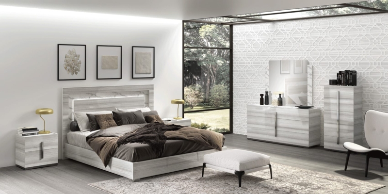 Bedroom Set: Cool Modern with Horizontal Grain & Integrated LED