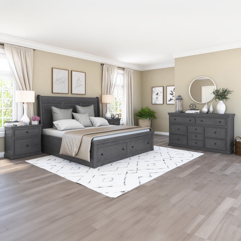 Bedroom Set: Mahogany Wood with Storage Footboard