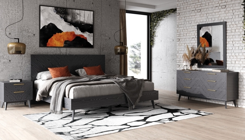 Bedroom Set: Modern Ash Wood with Chevron Pattern