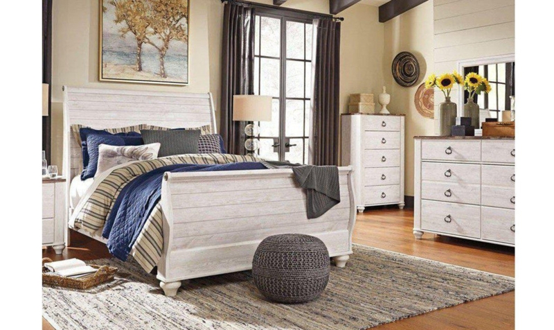 Bedroom Set Plank Style Panels Distressed Whitewashed Coastal Farmhouse