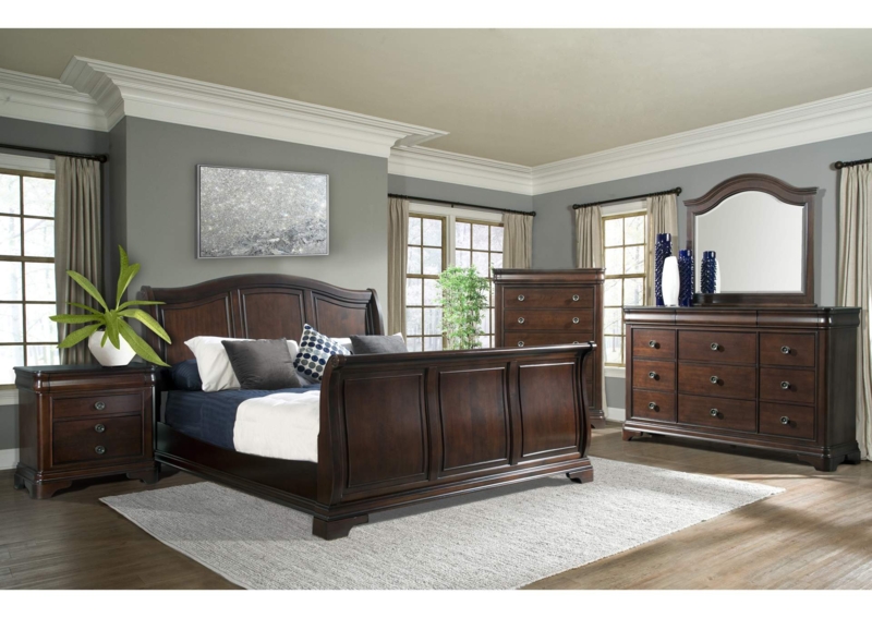 Bedroom Set Recessed Paneling Arched Mirror Warm Cherry Finish