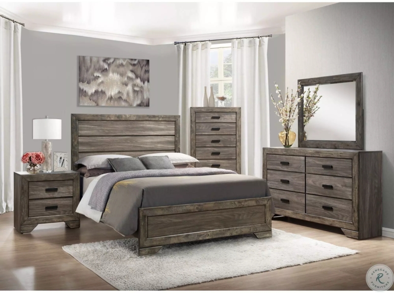 Bedroom Set: Rustic Modern Weathered Wood with Horizontal Plank Detail