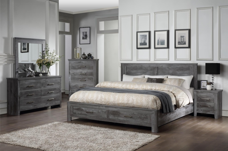 Bedroom Set: Rustic Weathered Wood with Integrated Storage