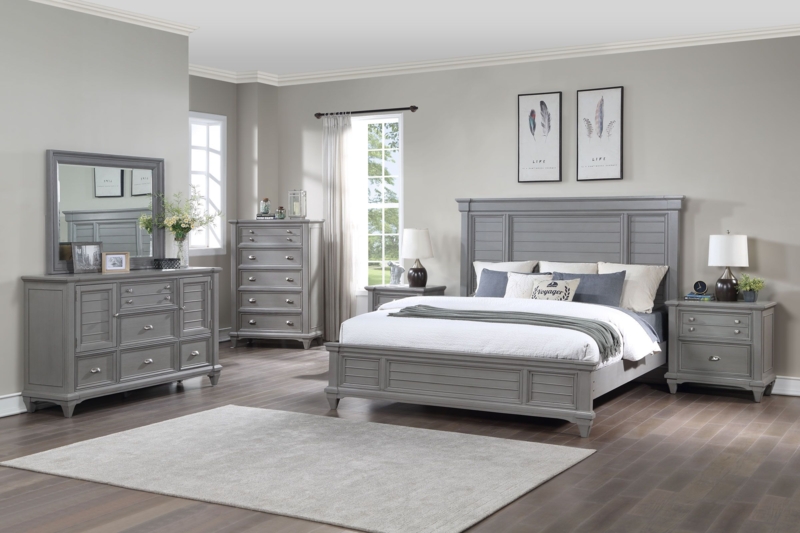 Bedroom Set: Soft Finish with Louvered Accents & Planked Headboard