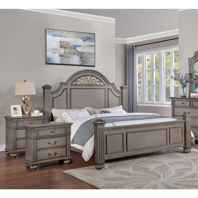 Bedroom Set: Traditional Weathered Finish with Scrollwork Medallion