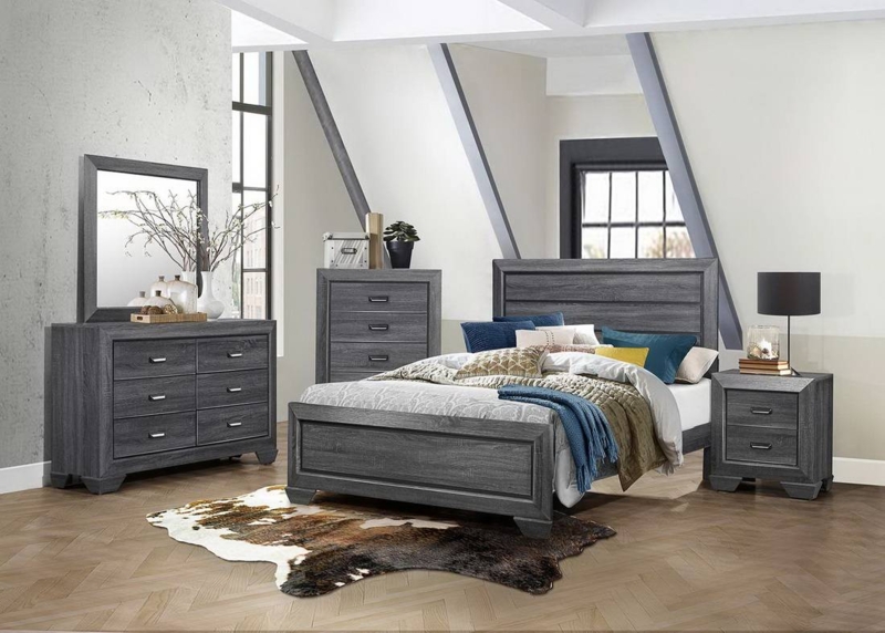 Bedroom Set: Weathered Finish with Horizontal Slat Headboard