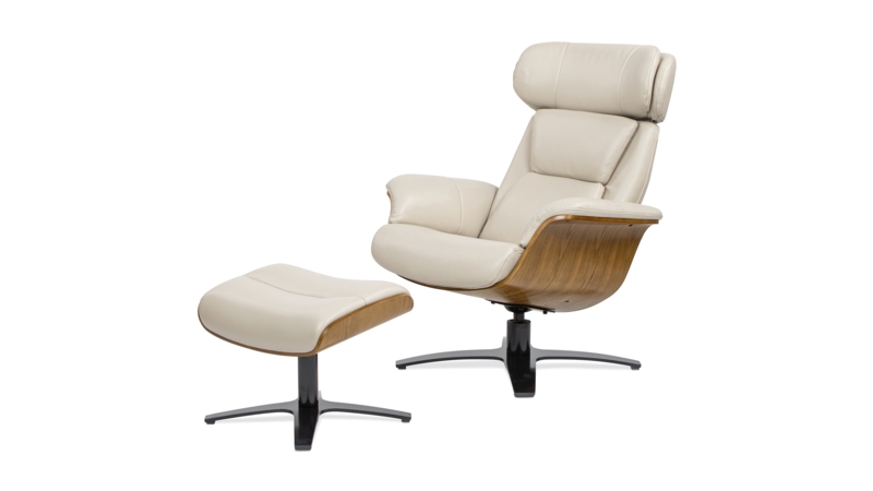 Beige Leather Lounge Chair with Walnut Bentwood Shell