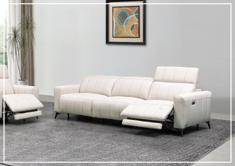 Beige Leather Recliner with Vertical Channel Stitching