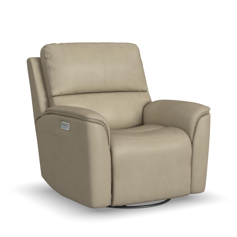 Beige Power Swivel Gliding Recliner with Side Control Panel