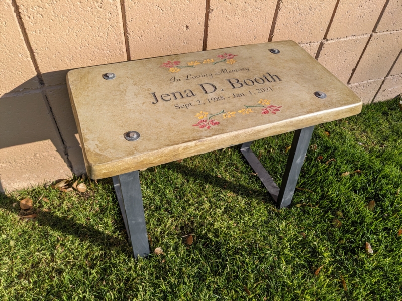 Bench Floral Graphics Industrial Metal Legs Stone Like Top