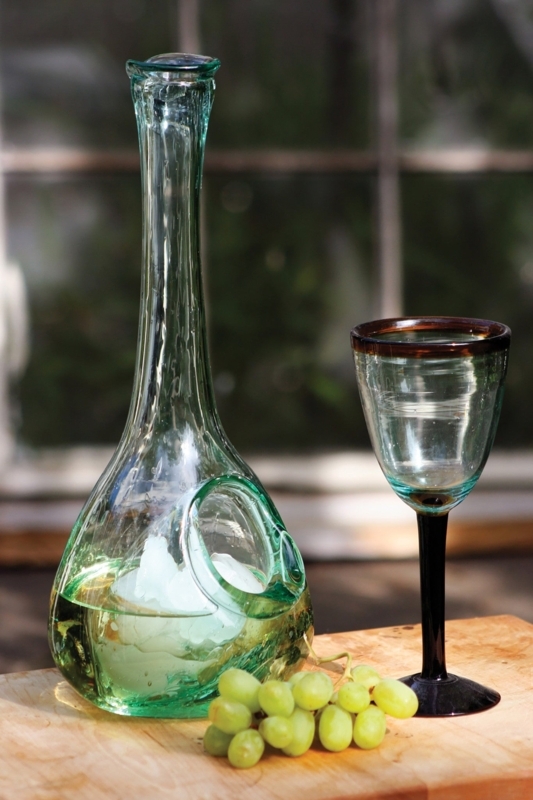Beverage Pitcher, Seafoam Green Glass with Integrated Ice Chamber