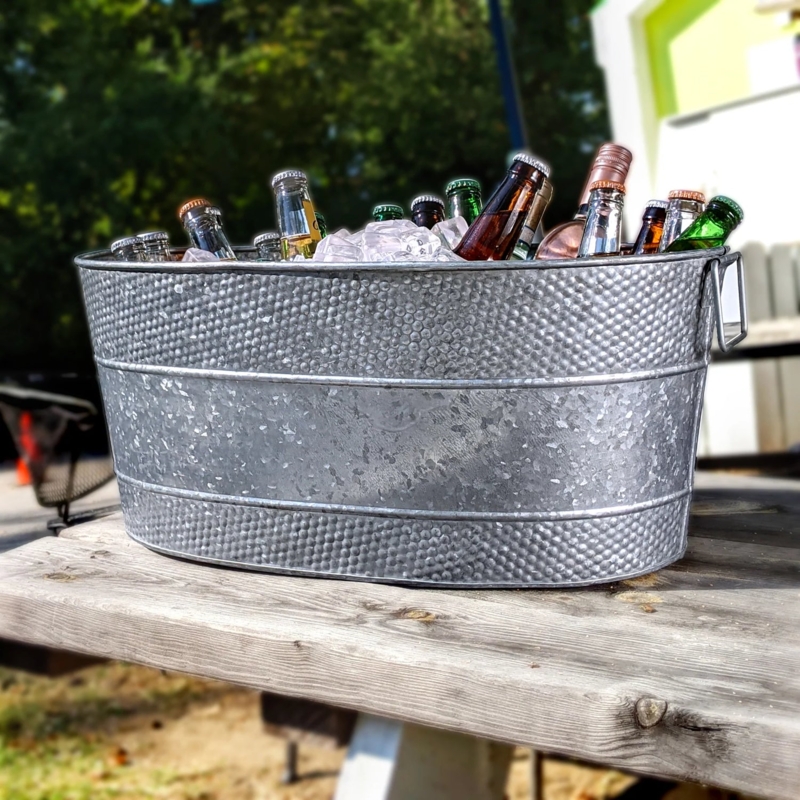 Beverage Tub Galvanized Hammered Acid Wash Finish Bands