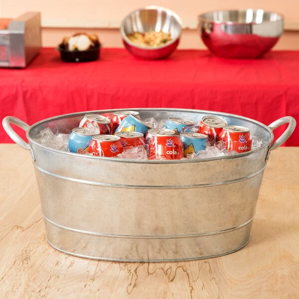 Beverage Tub Galvanized Steel Horizontal Ribbing Dual Handles