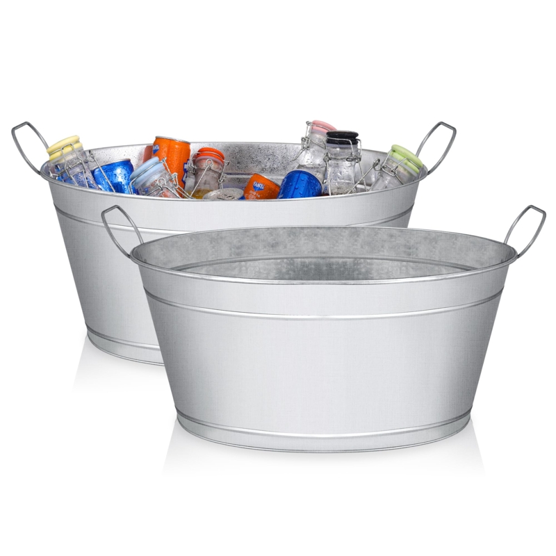 Beverage Tub Galvanized Tapered Sides Wire Handles Ribbed