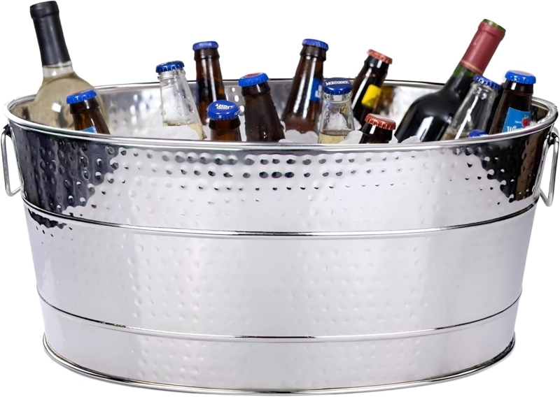 Beverage Tub Polished Hammered Texture Horizontal Bands