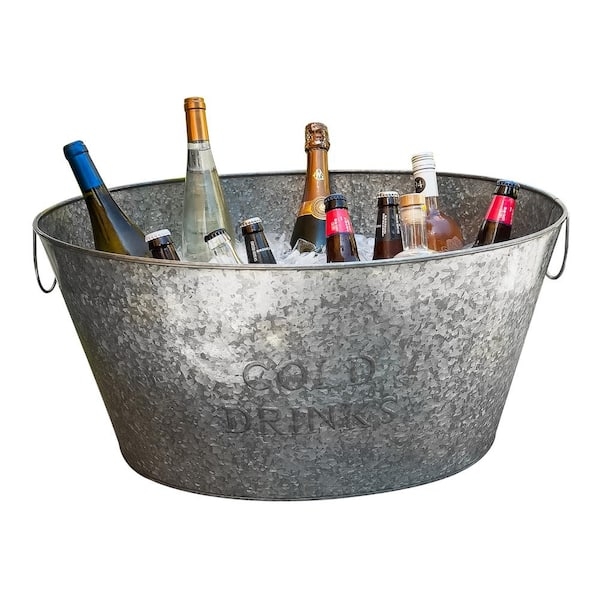 Beverage Tub Spangled Galvanized Metal Embossed Lettering