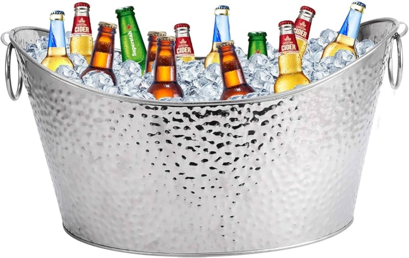 Beverage Tub Stainless Steel Hammered Flared Rim Ring Handles