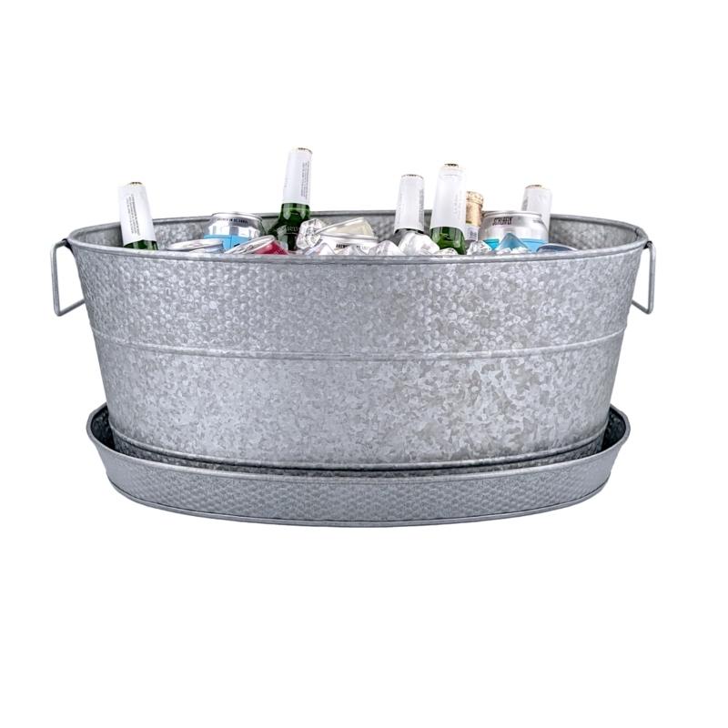Beverage Tub with Matching Drip Tray Galvanized Spangled