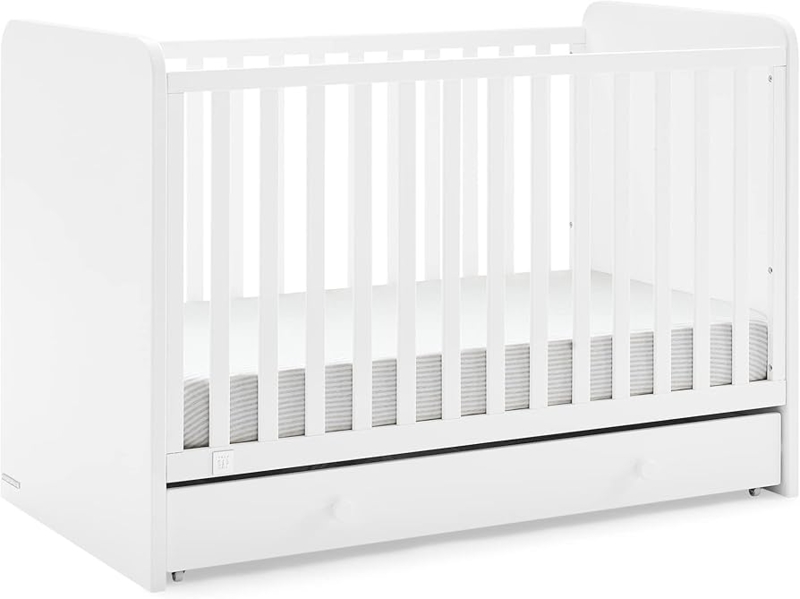 Bianca White Crib with Solid End Panels and Storage Drawer