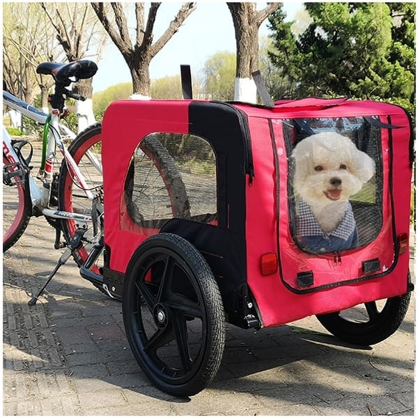 Bicycle Trailer Vibrant Red Fabric Weather Shield Red Pet Bicycle Trailer