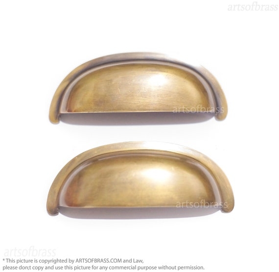 Bin Pulls Antique Brass Shell Shape Cup Handles