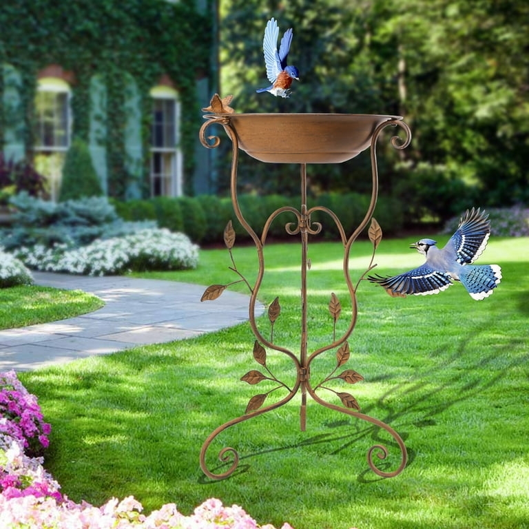 Bird Bath Antique Bronze Leaf Accents Scrollwork Legs Vintage Style
